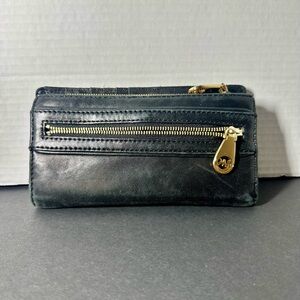 Black Leather Wallet with Gold Accents